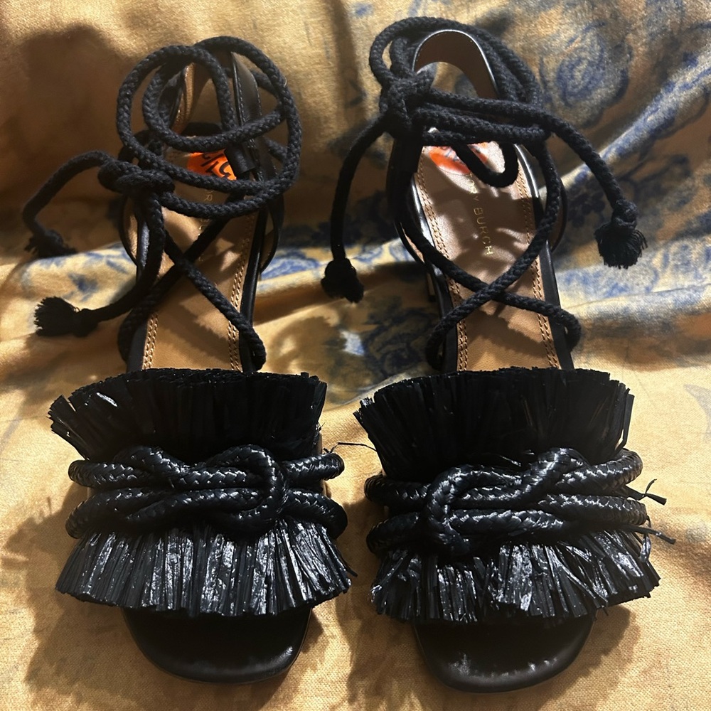 Tory Burch Black Fringe Sandals
